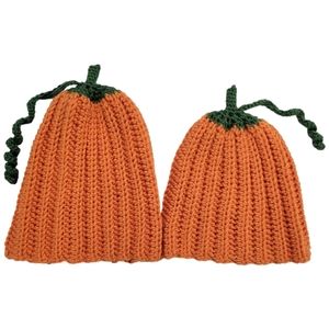 Handmade Crochet Adult and Child Pumpkin Stocking Caps